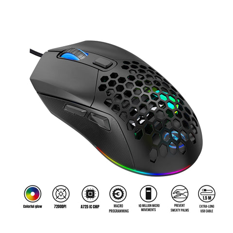 HXSJ X300 RGB Gaming Mouse Backlit Wired Ergonomic 6 Button Programmable Mouse with Macro Recording & wheel speed Set 7200 DPI for Windows PC (Black)