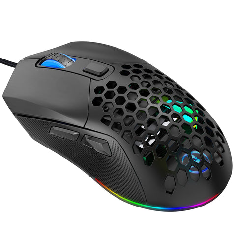 HXSJ X300 RGB Gaming Mouse Backlit Wired Ergonomic 6 Button Programmable Mouse with Macro Recording & wheel speed Set 7200 DPI for Windows PC (Black)