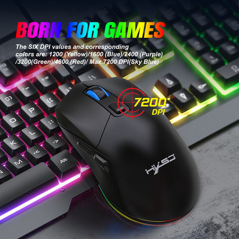 HXSJ X300 RGB Gaming Mouse Backlit Wired Ergonomic 6 Button Programmable Mouse with Macro Recording & wheel speed Set 7200 DPI for Windows PC (Black)