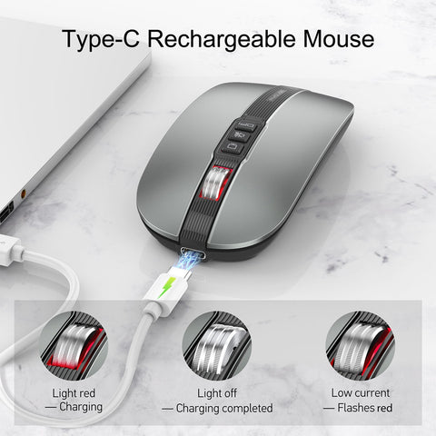 FMOUSE M113 Mouse 2.4G Wireless BT5.1 Slim Rechargeable Slience Mouse for PC Computer Notebook with USB Receiver 2400 DPI Adjustable Level
