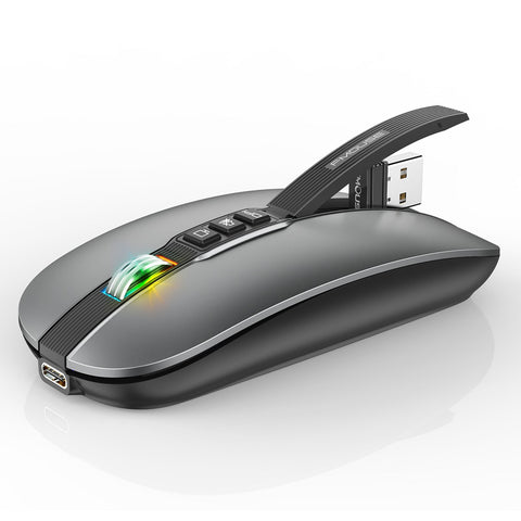 FMOUSE M113 Mouse 2.4G Wireless BT5.1 Slim Rechargeable Slience Mouse for PC Computer Notebook with USB Receiver 2400 DPI Adjustable Level