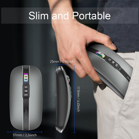FMOUSE M113 Mouse 2.4G Wireless BT5.1 Slim Rechargeable Slience Mouse for PC Computer Notebook with USB Receiver 2400 DPI Adjustable Level