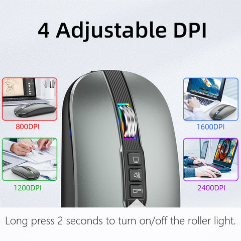 FMOUSE M113 Mouse 2.4G Wireless BT5.1 Slim Rechargeable Slience Mouse for PC Computer Notebook with USB Receiver 2400 DPI Adjustable Level