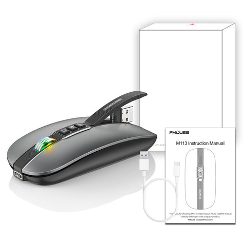 FMOUSE M113 Mouse 2.4G Wireless BT5.1 Slim Rechargeable Slience Mouse for PC Computer Notebook with USB Receiver 2400 DPI Adjustable Level