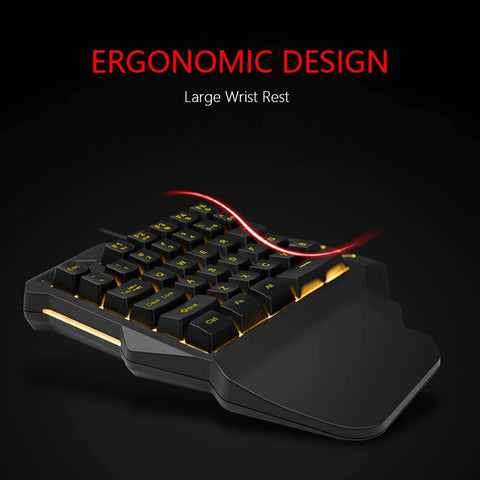 HXSJ G92 One Hand Keyboard 35 Key Single Hand Membrane Mini 35 Keys Gaming Keyboard with Colorful Backlit USB Wired Replacement for Online Game