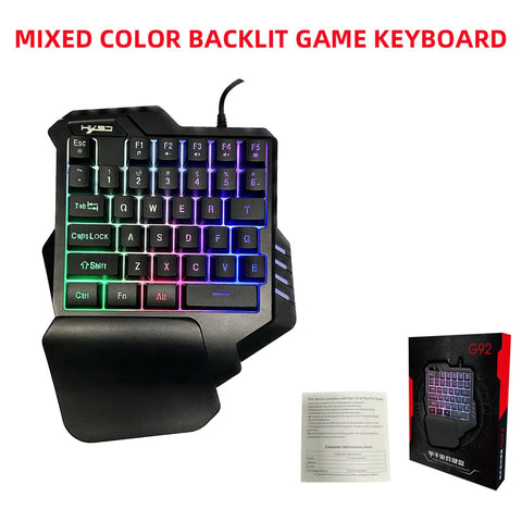 HXSJ G92 One Hand Keyboard 35 Key Single Hand Membrane Mini 35 Keys Gaming Keyboard with Colorful Backlit USB Wired Replacement for Online Game