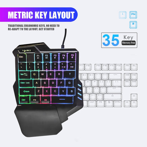 HXSJ G92 One Hand Keyboard 35 Key Single Hand Membrane Mini 35 Keys Gaming Keyboard with Colorful Backlit USB Wired Replacement for Online Game