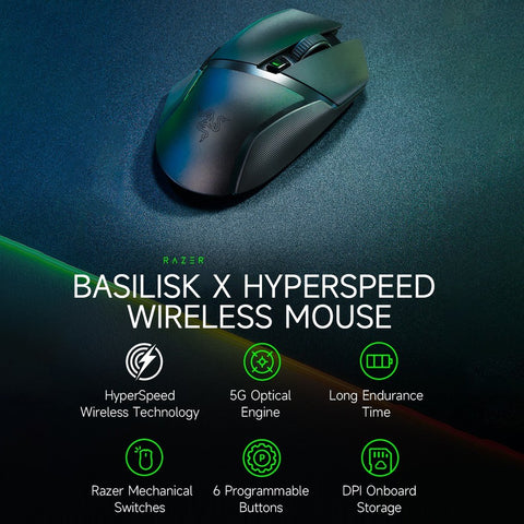 Razer Basilisk X HyperSpeed Wireless Mouse  Dual-mode Gaming Mouse 16000DPI with 6 Programmable Buttons (without Battery)