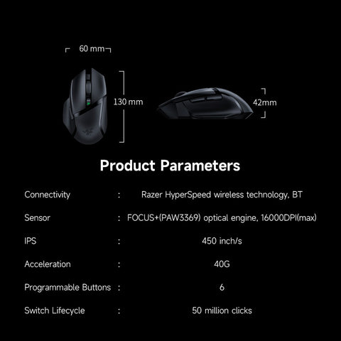 Razer Basilisk X HyperSpeed Wireless Mouse  Dual-mode Gaming Mouse 16000DPI with 6 Programmable Buttons (without Battery)