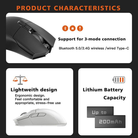 Motospeed Darmoshark N3 Wireless BT  3 Mode Gaming esports Mouse 26000DPI 7 key Optical PAM3395 Lightweight portable computer mouse suitable for laptop computers
