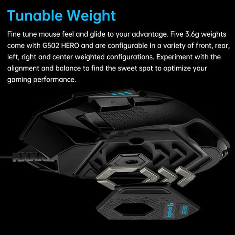Logitech G502 HERO Wired Gaming Mouse with Adjustable Weights 25K HERO Sensor 25600DPI RGB 11 Programmable Keys Backlight Dual Mode Scroll Wheel