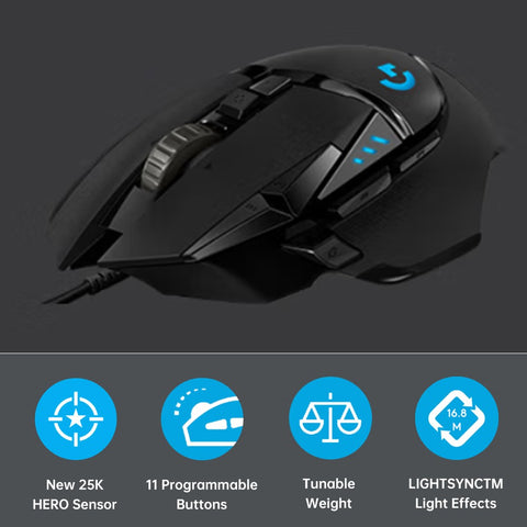Logitech G502 HERO Wired Gaming Mouse with Adjustable Weights 25K HERO Sensor 25600DPI RGB 11 Programmable Keys Backlight Dual Mode Scroll Wheel