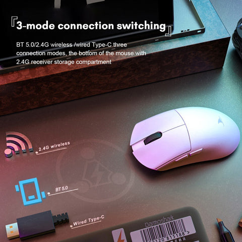 Motospeed Darmoshark 2.4G Wireless  Mouse BT5.0 Slim Rechargeable Mouse 4800 DPI