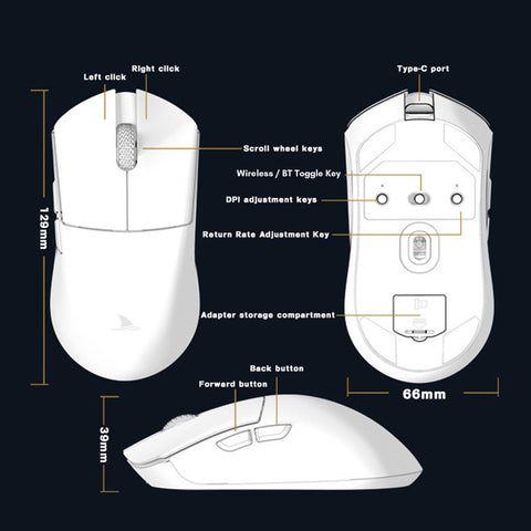 Motospeed Darmoshark 2.4G Wireless  Mouse BT5.0 Slim Rechargeable Mouse 4800 DPI