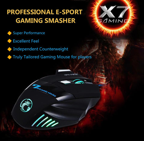 3200 DPI 7 Button 7D LED Optical USB Wired Gaming Mouse