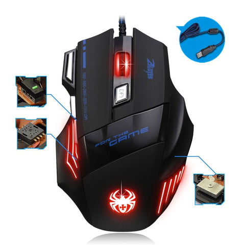 ZELOTES T-80 Gaming Mouse 7200 DPI Backlight Multi Color LED Optical 7 Button Mouse Gamer USB Wired Gaming Mouse for Pro Gamer