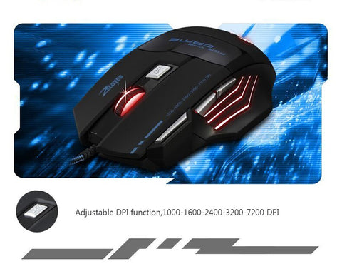 ZELOTES T-80 Gaming Mouse 7200 DPI Backlight Multi Color LED Optical 7 Button Mouse Gamer USB Wired Gaming Mouse for Pro Gamer