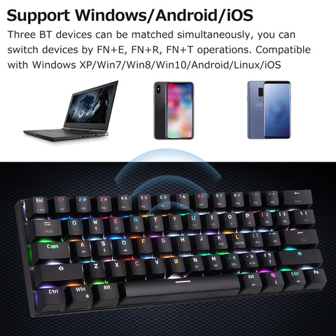 MOTOSPEED CK62 BT3.0 Wired RGB Mechanical Keyboard for Tablet Laptop Smartphone Black&Red Shaft