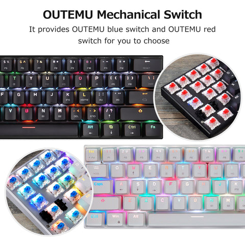MOTOSPEED CK62 BT3.0 Wired RGB Mechanical Keyboard for Tablet Laptop Smartphone Black&Red Shaft