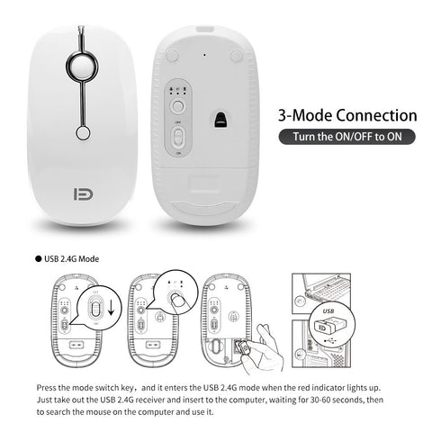 FD i331D 3 Mode 2000DPI Rechargeable Adjustable Mouse Wireless Mice with 2.4G USB Type C Bluetooth 4.0 Black