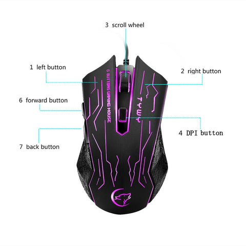 G820 Wired Gaming Mouse 7 Backlights 6 Buttons 3200 Optical DPI