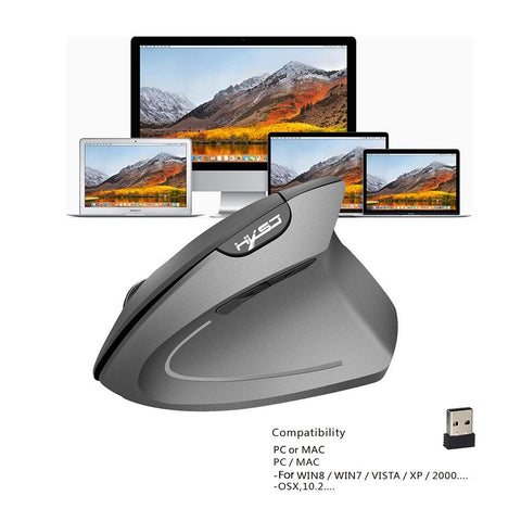 HXSJ T24 2.4G Wireless Mouse Vertical Ergonomic Mouse with USB Receiver Replacement for Notebook PC Laptop Macbook Grey