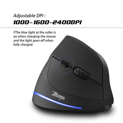 Zelotes F-35 Wireless Vertical Mouse Rechargeable 2400 DPI Optional