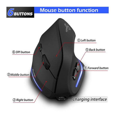 Zelotes F-35 Wireless Vertical Mouse Rechargeable 2400 DPI Optional
