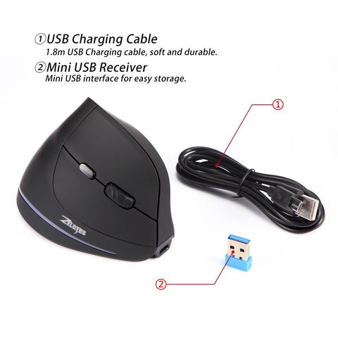 Zelotes F-35 Wireless Vertical Mouse Rechargeable 2400 DPI Optional
