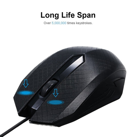 3-Button USB Optical Wired Mouse with 1.1M Cord Compatible with Windows 7/8/10/XP MacOS
