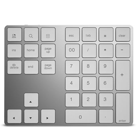 Wireless Numeric Keyboard Aluminium 34 Key BT Keyboard Built-in Rechargeable Battery Keypad for Windows/iOS/Android (Silver)