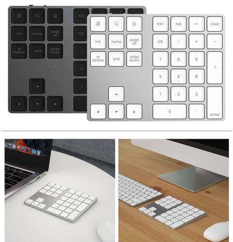 Wireless Numeric Keyboard Aluminium 34 Key BT Keyboard Built-in Rechargeable Battery Keypad for Windows/iOS/Android (Silver)
