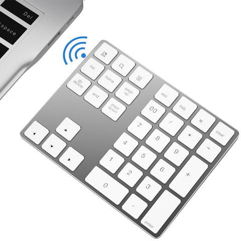 Wireless Numeric Keyboard Aluminium 34 Key BT Keyboard Built-in Rechargeable Battery Keypad for Windows/iOS/Android (Silver)