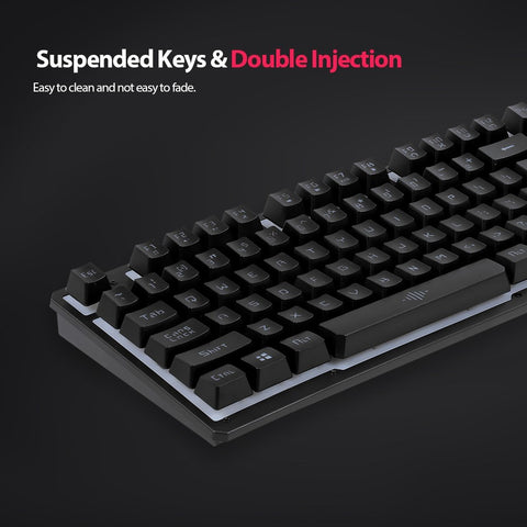 USB Wired Gaming Keyboard and Mouse Combo Waterproof Rainbow Backlit 2000DPI for Home Office