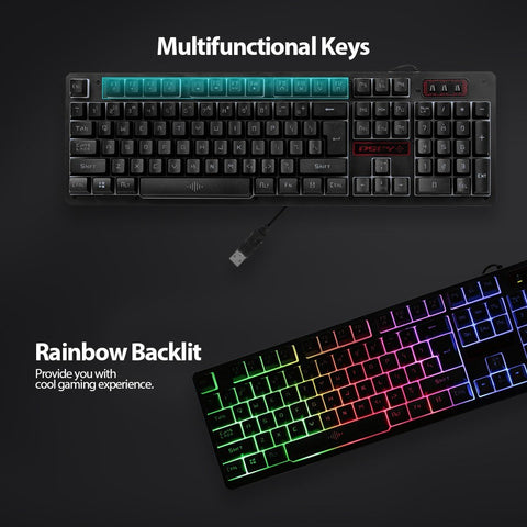 USB Wired Gaming Keyboard and Mouse Combo Waterproof Rainbow Backlit 2000DPI for Home Office