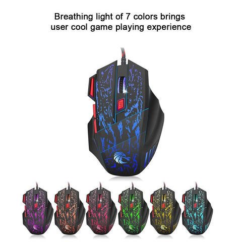 HXSJ H300 USB Wired Gaming Mouse Ergonomic Mice with Breathing Light 5500DPI 7 Buttons for PC Laptop
