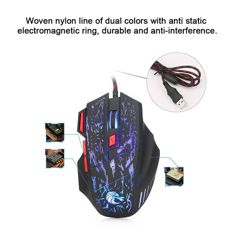 HXSJ H300 USB Wired Gaming Mouse Ergonomic Mice with Breathing Light 5500DPI 7 Buttons for PC Laptop