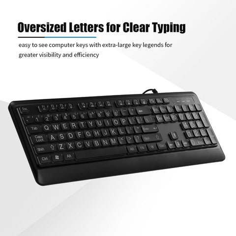 Wired Large Print Keyboard White Bold Jumbo Letters Silent Backlit Keyboard with Oversized Characters 104 Keys for The Elder and People with Bad Eye Sight and Vision Ailment