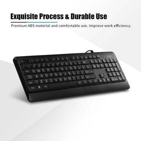 Wired Large Print Keyboard White Bold Jumbo Letters Silent Backlit Keyboard with Oversized Characters 104 Keys for The Elder and People with Bad Eye Sight and Vision Ailment