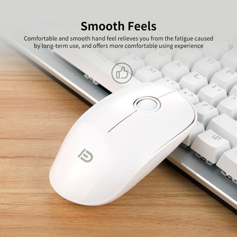 FD V8 2.4G Wireless Mute Mouse Plug & Play Slim Mice Optical Tracking Power Saving Smooth Scroll Wheel for Laptop PC (White)
