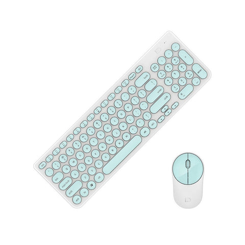 FD Wireless iK6630 Keyboard & Mouse Combo 2.4GHz Cute Round Key Set Smart Power-Saving Silent Clicks Slim Combo for Laptop Computer TV and Mac Green