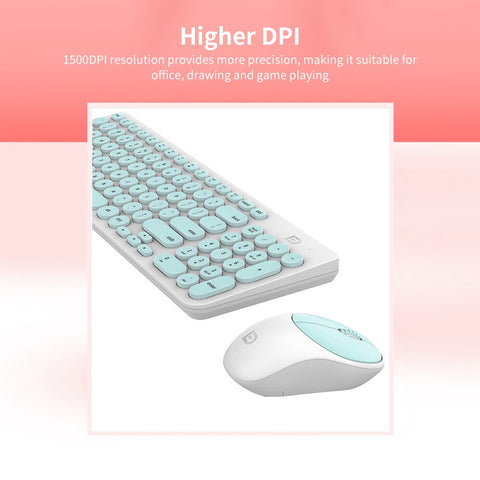 FD Wireless iK6630 Keyboard & Mouse Combo 2.4GHz Cute Round Key Set Smart Power-Saving Silent Clicks Slim Combo for Laptop Computer TV and Mac Green