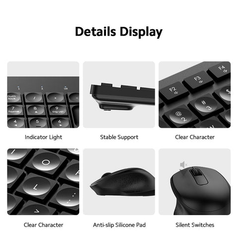 FUDE Wireless EK783 Keyboard & Mouse Combo 2.4GHz Concave Button Set Smart Power-Saving Silent Clicks Slim Combo for Laptop, Computer Black