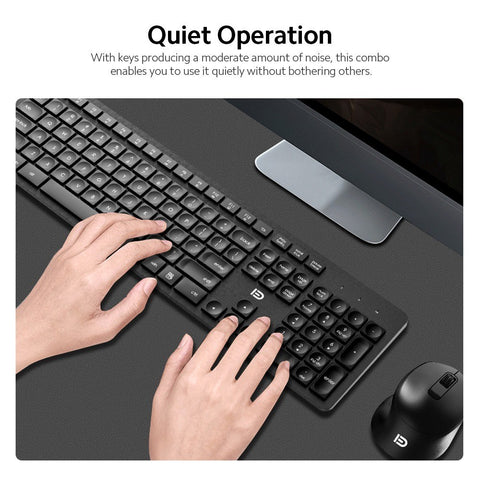 FUDE Wireless EK783 Keyboard & Mouse Combo 2.4GHz Concave Button Set Smart Power-Saving Silent Clicks Slim Combo for Laptop, Computer Black
