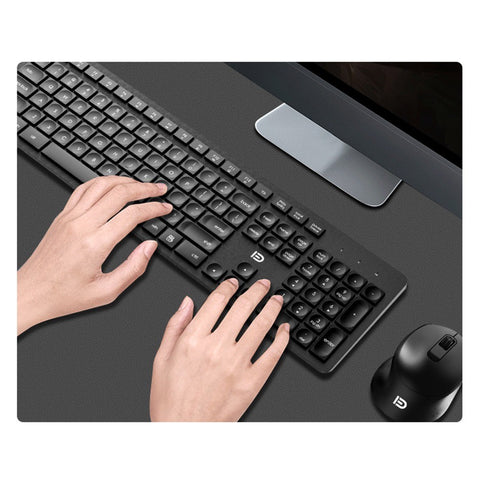 FUDE Wireless EK783 Keyboard & Mouse Combo 2.4GHz Concave Button Set Smart Power-Saving Silent Clicks Slim Combo for Laptop, Computer Black