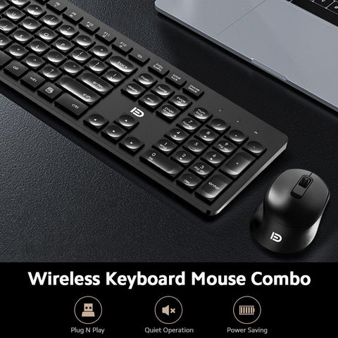 FUDE Wireless EK783 Keyboard & Mouse Combo 2.4GHz Concave Button Set Smart Power-Saving Silent Clicks Slim Combo for Laptop, Computer Black