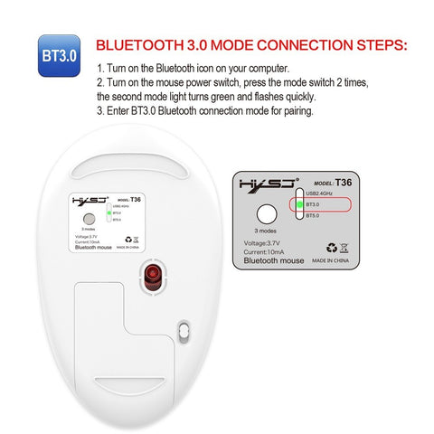 HXSJ T36 Three Mode BT 3.0 + 5.0 + 2.4G Wireless Mouse Silm Silent Design Rechargeable Optical Mouse For iPad PC Laptop