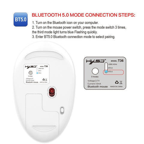 HXSJ T36 Three Mode BT 3.0 + 5.0 + 2.4G Wireless Mouse Silm Silent Design Rechargeable Optical Mouse For iPad PC Laptop