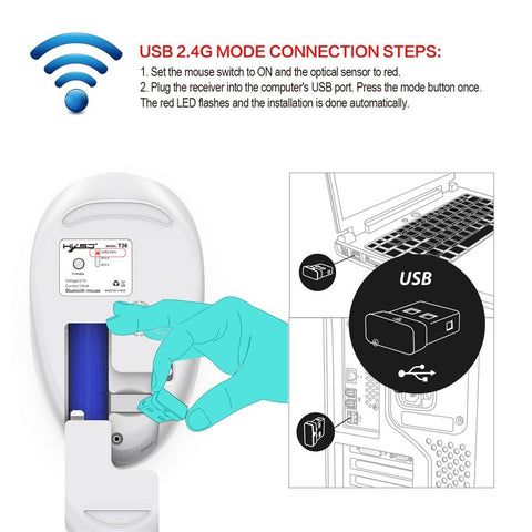 HXSJ T36 Three Mode BT 3.0 + 5.0 + 2.4G Wireless Mouse Silm Silent Design Rechargeable Optical Mouse For iPad PC Laptop