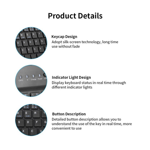 7-inch Wireless BT 3.0 Keyboard Mini Ultra-slim BT Keyboard for Tablet Smartphone Support iOS Windows Android Systems Black